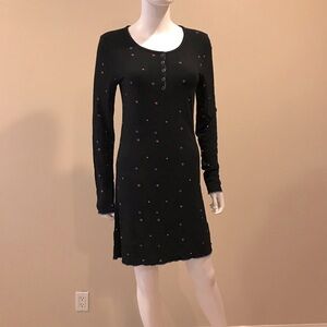 Rebel Canyon Ribbed Mini Dress Bodycon NEW Womens Large Black With Mini Stars